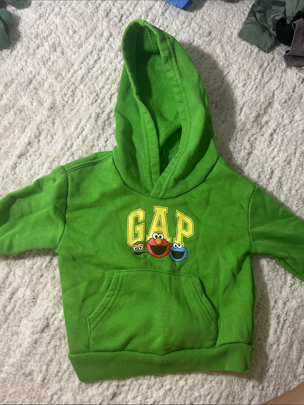 GAP Bright Green Hoodie with Sesame Street Faces